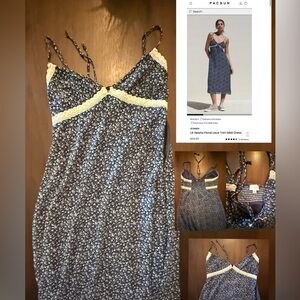 La Hearts Pacsun Floral Lace Trim Chemise - Blue and Cream